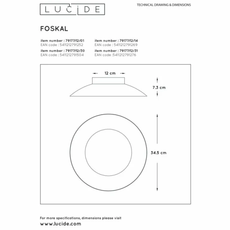 Plafonnier Lucide FOSKAL LED Blanc, 1 lumière