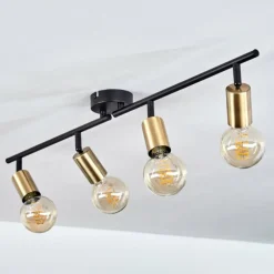 Plafonnier Maidfordo Laiton, Noir, 4 lumières