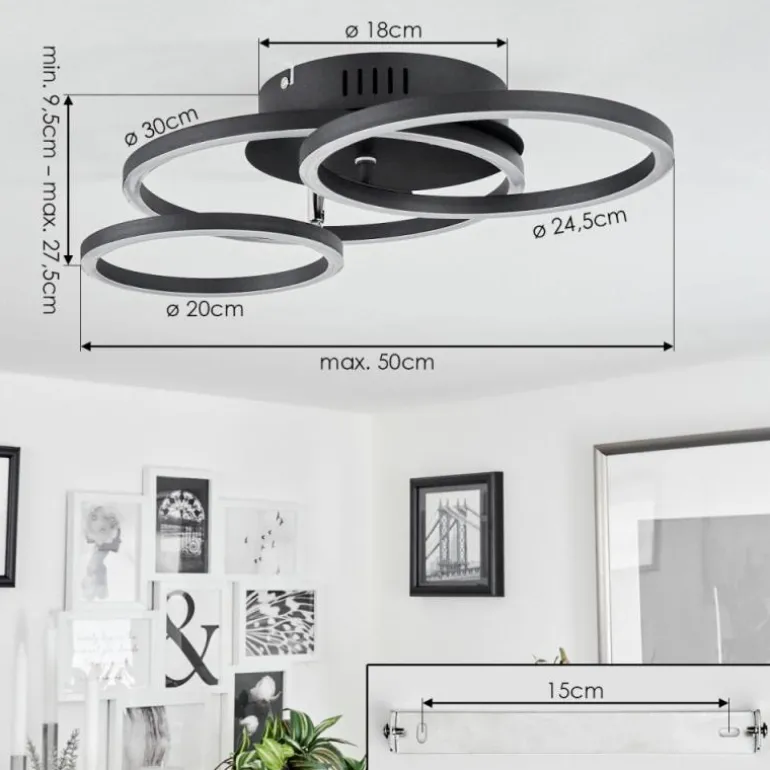 Plafonnier Malanie LED Noir, 1 lumière