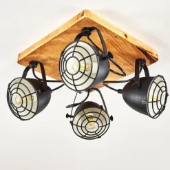 Plafonnier Malix Brun, Noir, 4 lumières