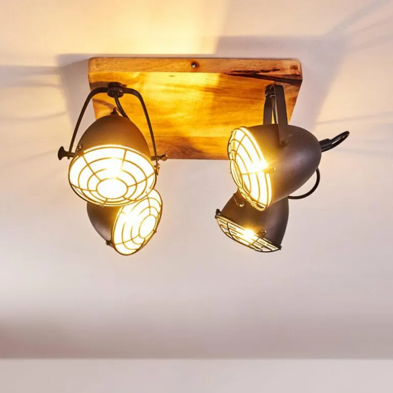 Plafonnier Malix Brun, Noir, 4 lumières