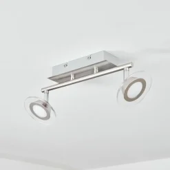 Plafonnier Marsen LED Chrome, Nickel mat, 2 lumières, Télécommandes, Changeur de couleurs