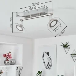 Plafonnier Marsen LED Nickel mat, 2 lumières, Télécommandes, Changeur de couleurs