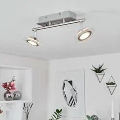 Plafonnier Marsen LED Nickel mat, 2 lumières, Télécommandes, Changeur de couleurs