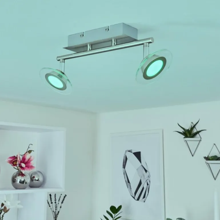 Plafonnier Marsen LED Nickel mat, 2 lumières, Télécommandes, Changeur de couleurs