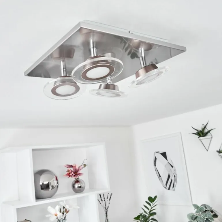 Plafonnier Marsen LED Nickel mat, 4 lumières, Télécommandes, Changeur de couleurs