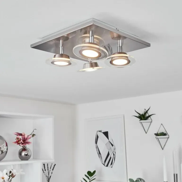 Plafonnier Marsen LED Nickel mat, 4 lumières, Télécommandes, Changeur de couleurs