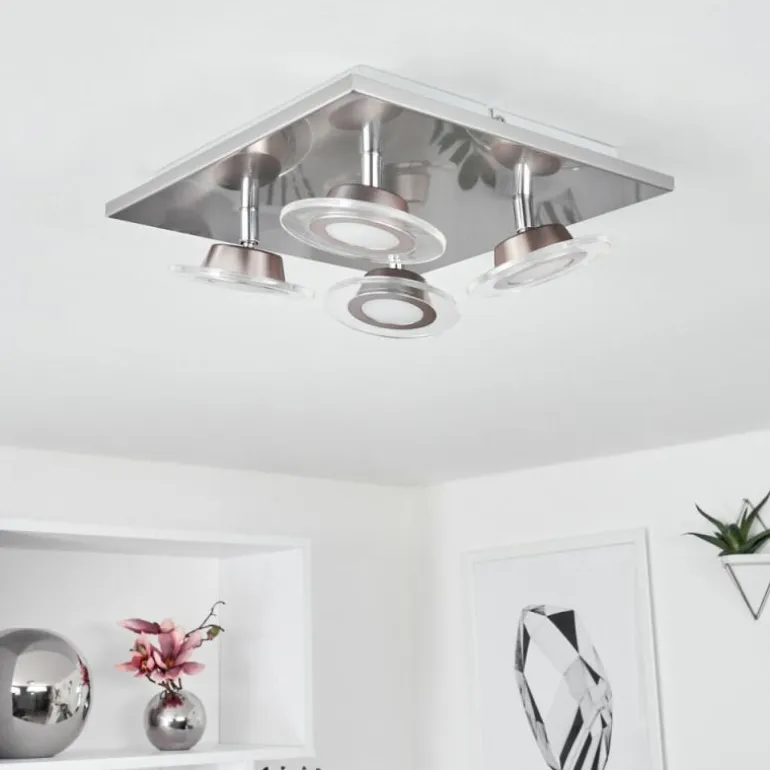 Plafonnier Marsen LED Nickel mat, 4 lumières, Télécommandes, Changeur de couleurs