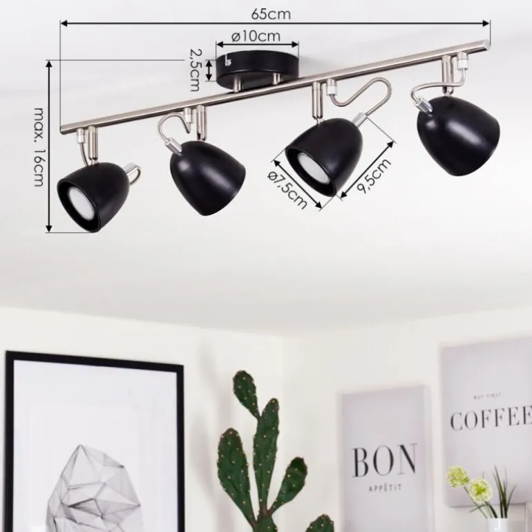 Plafonnier Moesdorf Nickel mat, Noir, 4 lumières