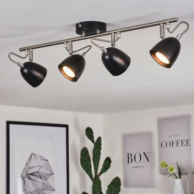 Plafonnier Moesdorf Nickel mat, Noir, 4 lumières