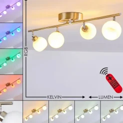 Plafonnier Motala LED Nickel mat, 4 lumières, Télécommandes, Changeur de couleurs