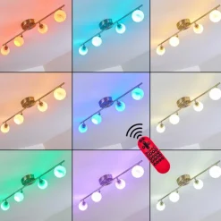 Plafonnier Motala LED Nickel mat, 4 lumières, Télécommandes, Changeur de couleurs