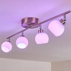 Plafonnier Motala LED Nickel mat, 4 lumières, Télécommandes, Changeur de couleurs