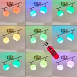 Plafonnier Motala LED Nickel mat, 2 lumières, Télécommandes, Changeur de couleurs