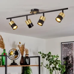 Plafonnier Neftenbach Laiton, Noir, 4 lumières