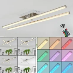 Plafonnier Noppa LED Chrome, Nickel mat, 2 lumières, Télécommandes, Changeur de couleurs