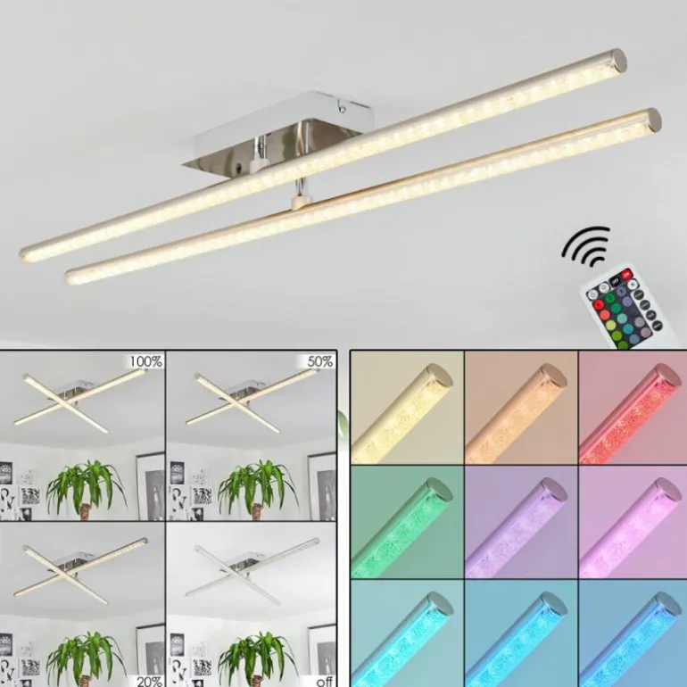 Plafonnier Noppa LED Chrome, Nickel mat, 2 lumières, Télécommandes, Changeur de couleurs