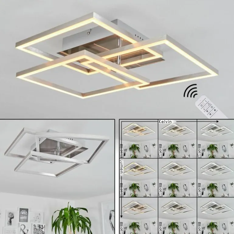 Plafonnier Oberegg LED Chrome, Nickel mat, 1 lumière, Télécommandes