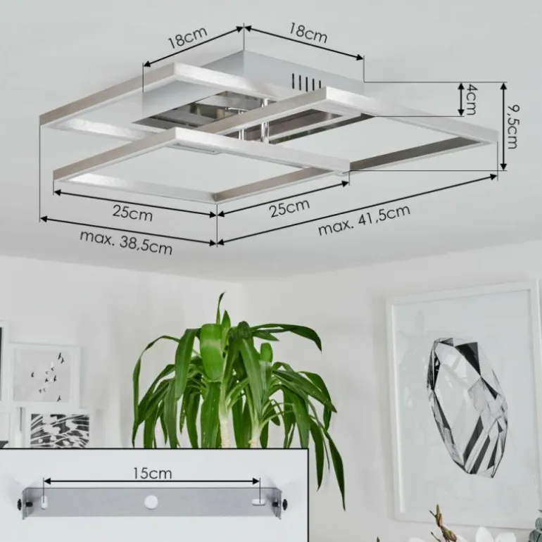 Plafonnier Oberegg LED Chrome, Nickel mat, 1 lumière, Télécommandes
