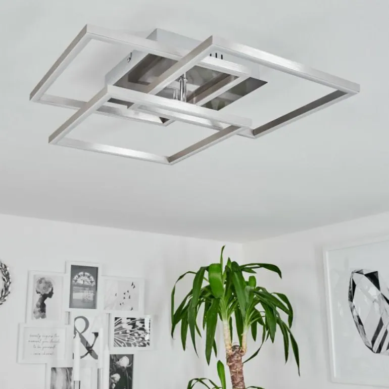 Plafonnier Oberegg LED Chrome, Nickel mat, 1 lumière, Télécommandes