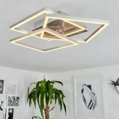Plafonnier Oberegg LED Chrome, Nickel mat, 1 lumière, Télécommandes
