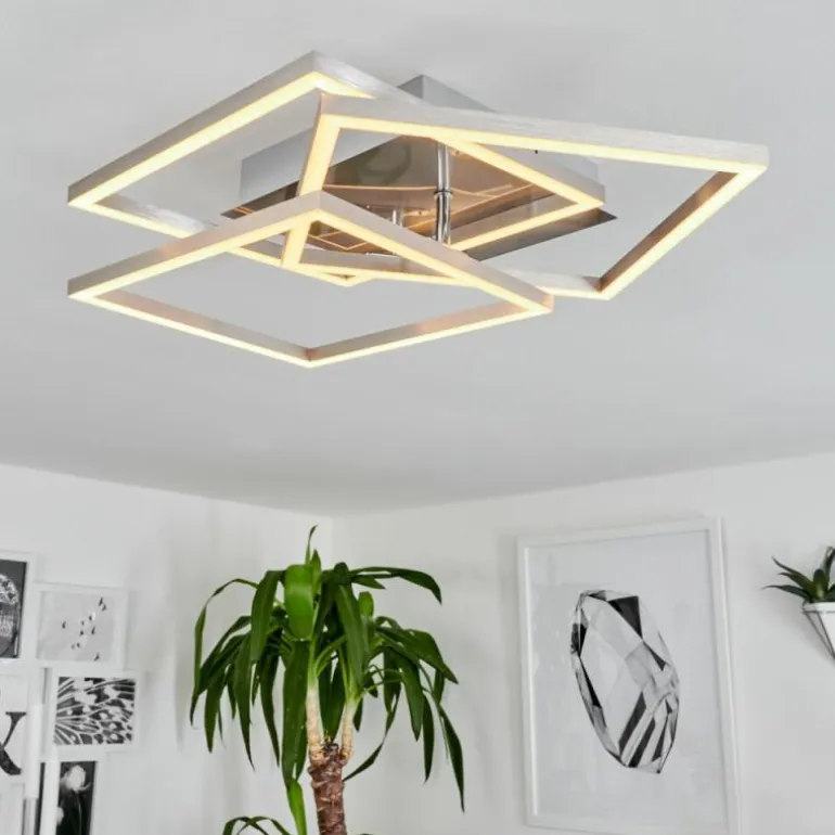 Plafonnier Oberegg LED Chrome, Nickel mat, 1 lumière, Télécommandes