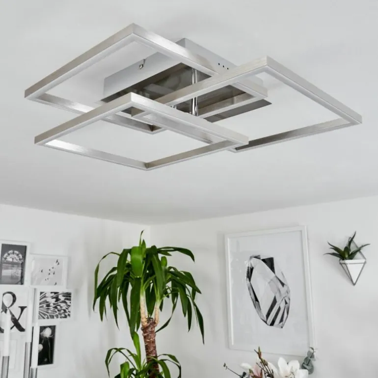 Plafonnier Oberegg LED Chrome, Nickel mat, 1 lumière, Télécommandes