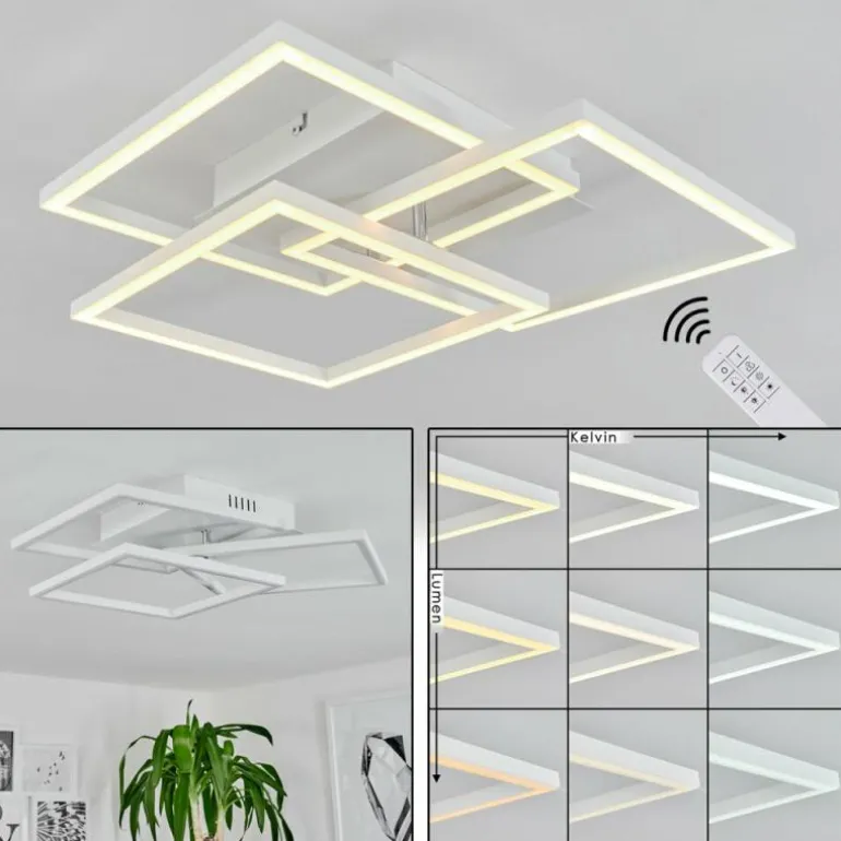 Plafonnier Oberegg LED Chrome, Blanc, 1 lumière, Télécommandes