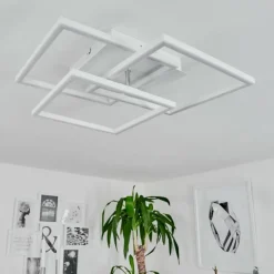 Plafonnier Oberegg LED Chrome, Blanc, 1 lumière, Télécommandes