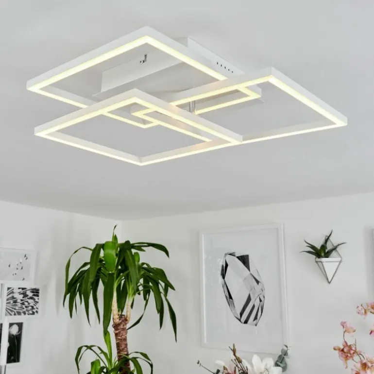 Plafonnier Oberegg LED Chrome, Blanc, 1 lumière, Télécommandes