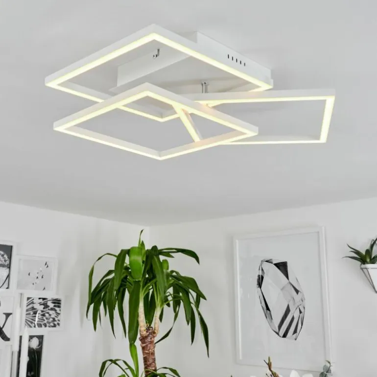 Plafonnier Oberegg LED Chrome, Blanc, 1 lumière, Télécommandes