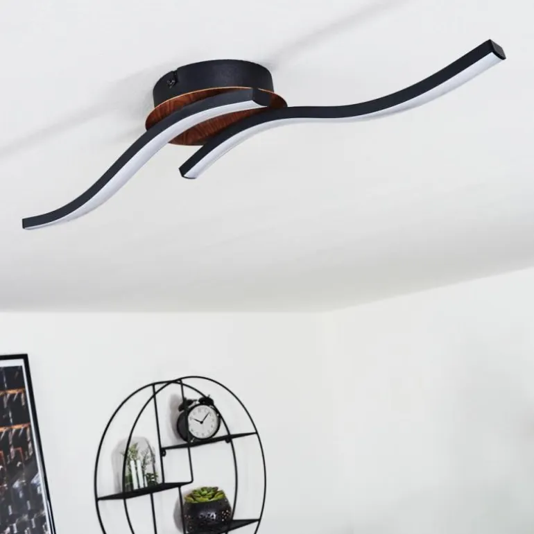Plafonnier Odda LED Couleur bois, Noir, 2 lumières