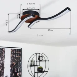 Plafonnier Odda LED Couleur bois, Noir, 2 lumières