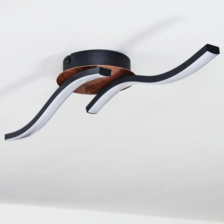 Plafonnier Odda LED Couleur bois, Noir, 2 lumières