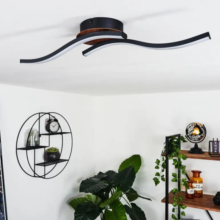 Plafonnier Odda LED Couleur bois, Noir, 2 lumières