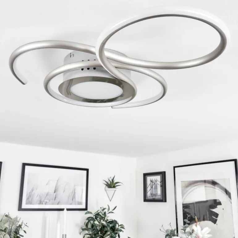 Plafonnier Olok LED Nickel mat, 1 lumière, Télécommandes