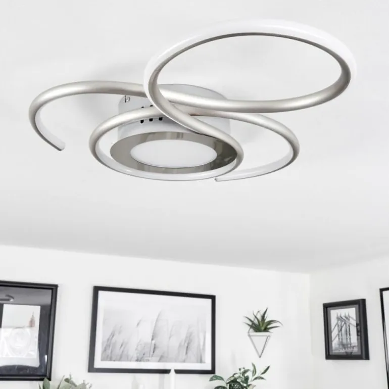 Plafonnier Olok LED Nickel mat, 1 lumière, Télécommandes