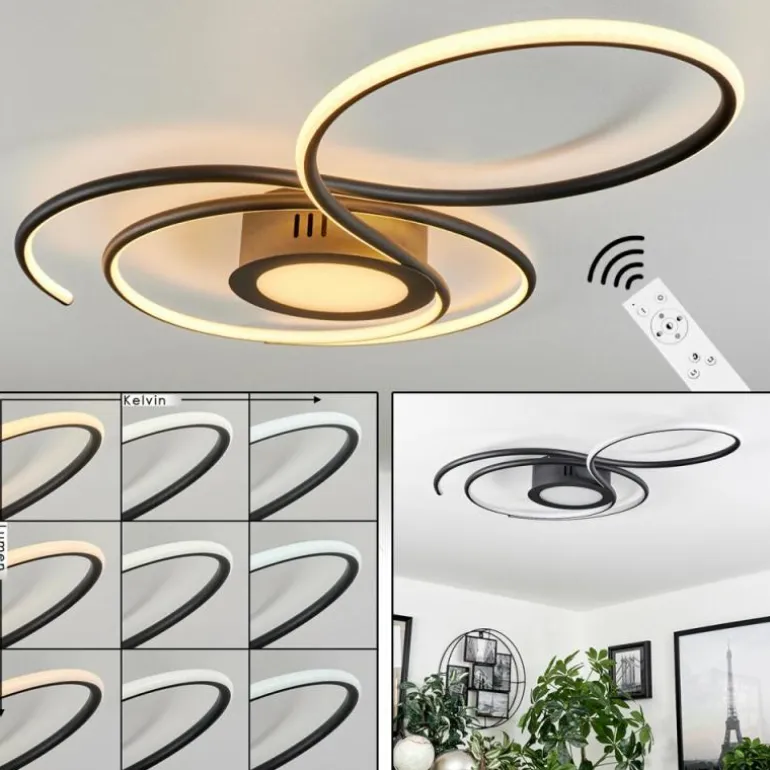 Plafonnier Olok LED Noir, 1 lumière, Télécommandes