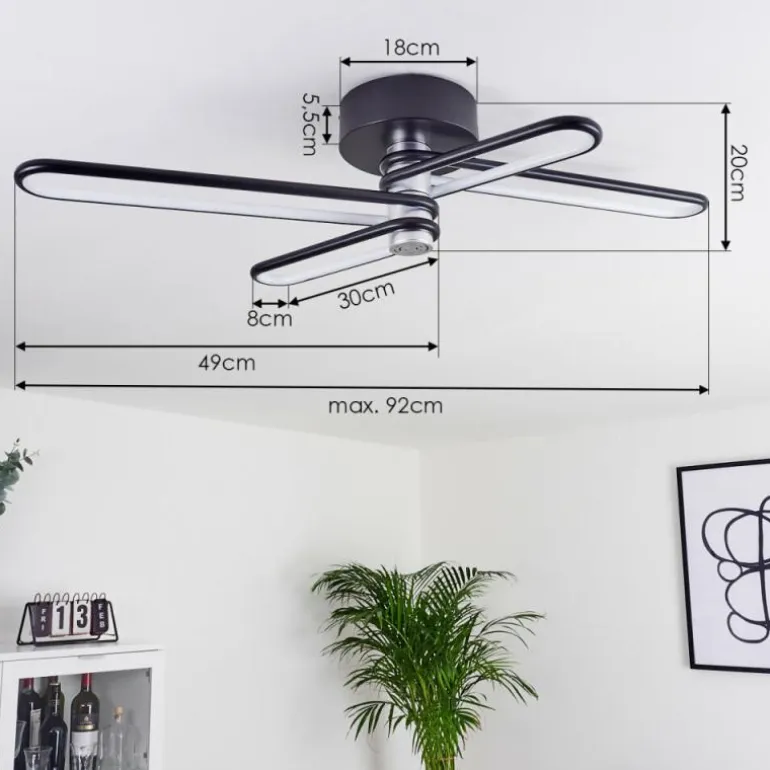 Plafonnier Olul LED Noir, Blanc, 2 lumières