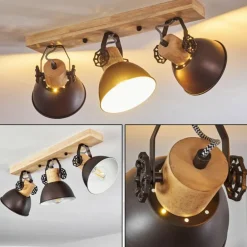 Plafonnier Orny Anthracite, Bois clair, 3 lumières