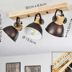 Plafonnier Orny Anthracite, Bois clair, 3 lumières