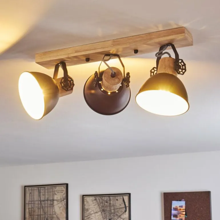 Plafonnier Orny Anthracite, Bois clair, 3 lumières