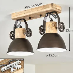 Plafonnier Orny Anthracite, Bois clair, 2 lumières