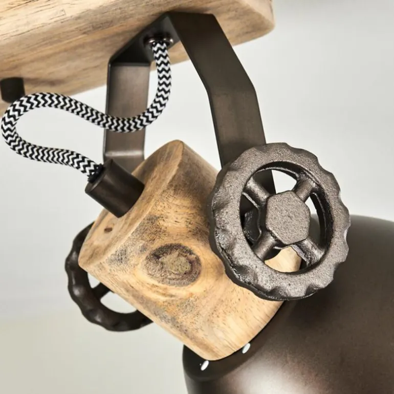 Plafonnier Orny Anthracite, Bois clair, 2 lumières