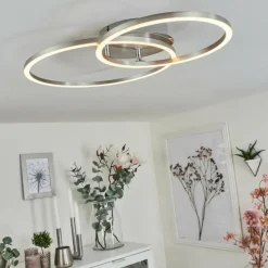 Plafonnier Ovasta LED Nickel mat, 1 lumière, Télécommandes