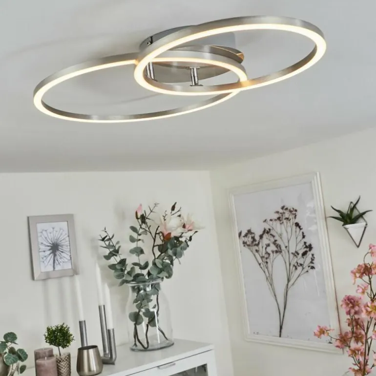 Plafonnier Ovasta LED Nickel mat, 1 lumière, Télécommandes