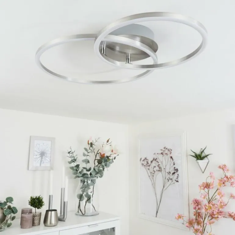 Plafonnier Ovasta LED Nickel mat, 1 lumière, Télécommandes