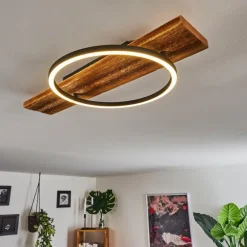 Plafonnier Pompu LED Bois foncé, Noir, 1 lumière