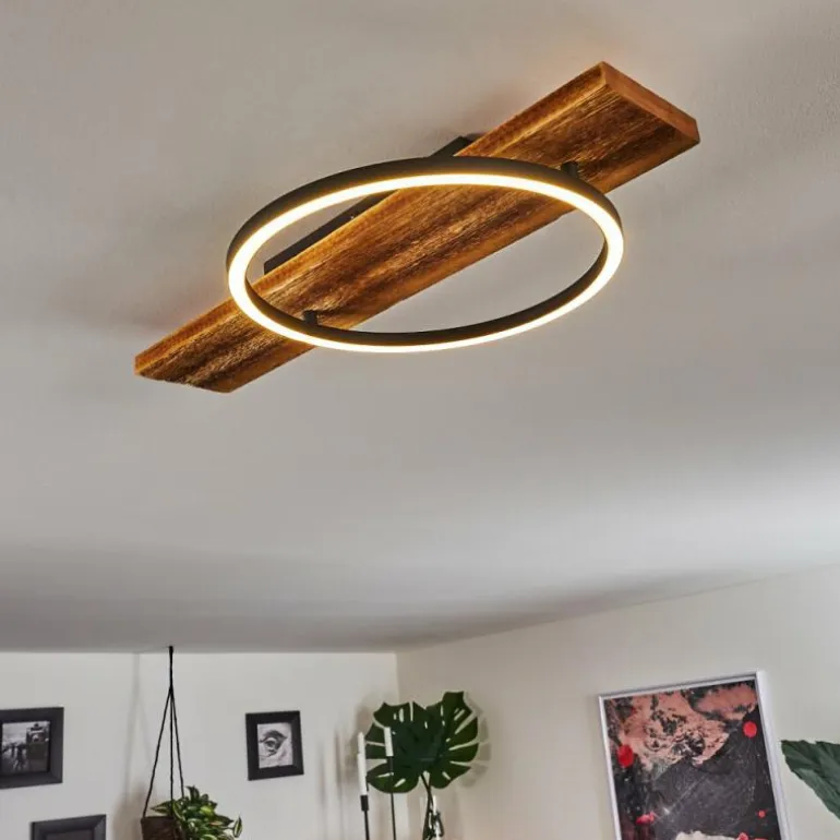 Plafonnier Pompu LED Bois foncé, Noir, 1 lumière