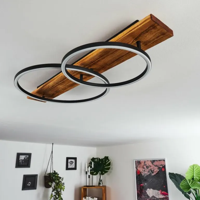 Plafonnier Pompu LED Bois foncé, Noir, 2 lumières